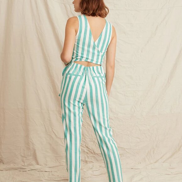 Marine Layer Eloise Jumpsuit in Green Lake/White Stripe (XS) - Picture 2 of 6